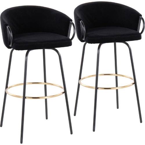 Claire Bar Stool in Black Metal, Gold & Black Velvet (Set of 2)